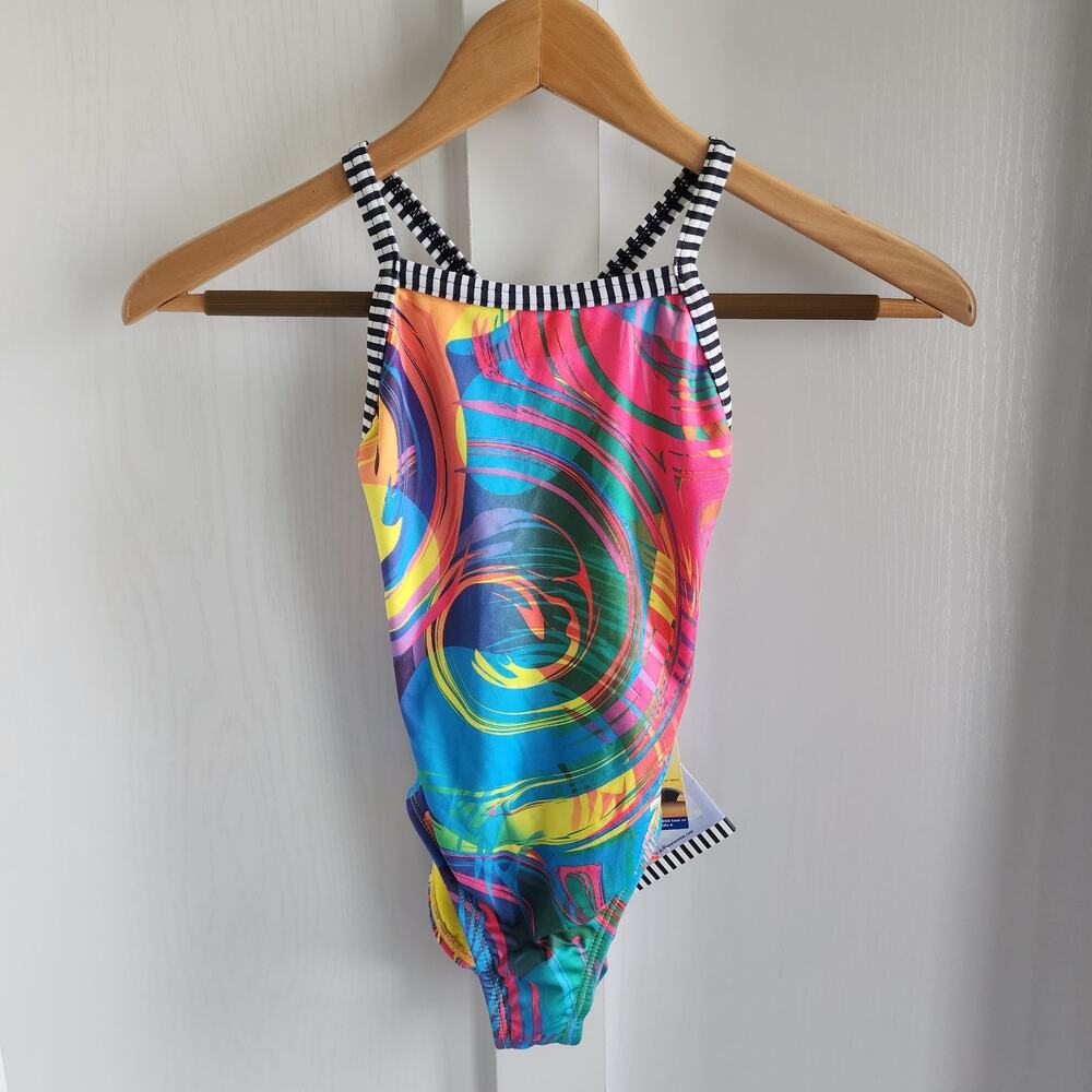 Dolfin Uglies V-2 Back Womens/ Juniors Sz 24 one piece swimsuit multicolor swirl